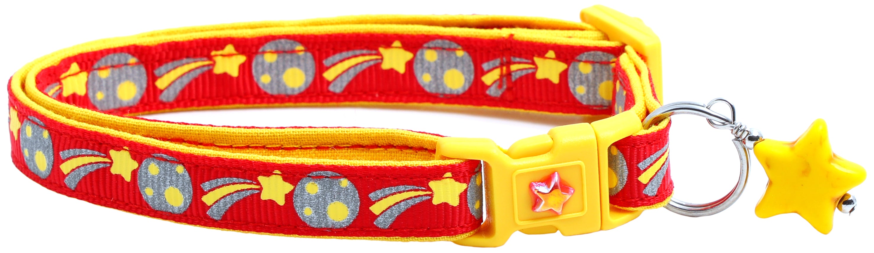 Shooting Stars Reflective Cat Collar showcasing reflective elements and reinforced cotton material, designed for safety and style.
